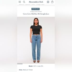 NWT A&F Curve Love Mid Rise 90's Straight